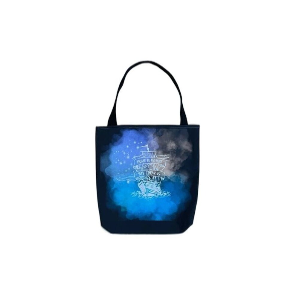 Large Black Canvas Shoulder Tote Bag “Home Is Where My Crew Is” Pirate Graphic
